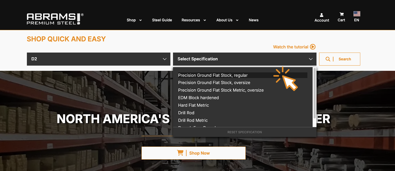 buy steel select the steel specification