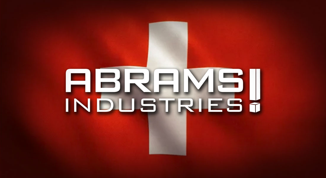 switzerland flag with abrams industries logo on top