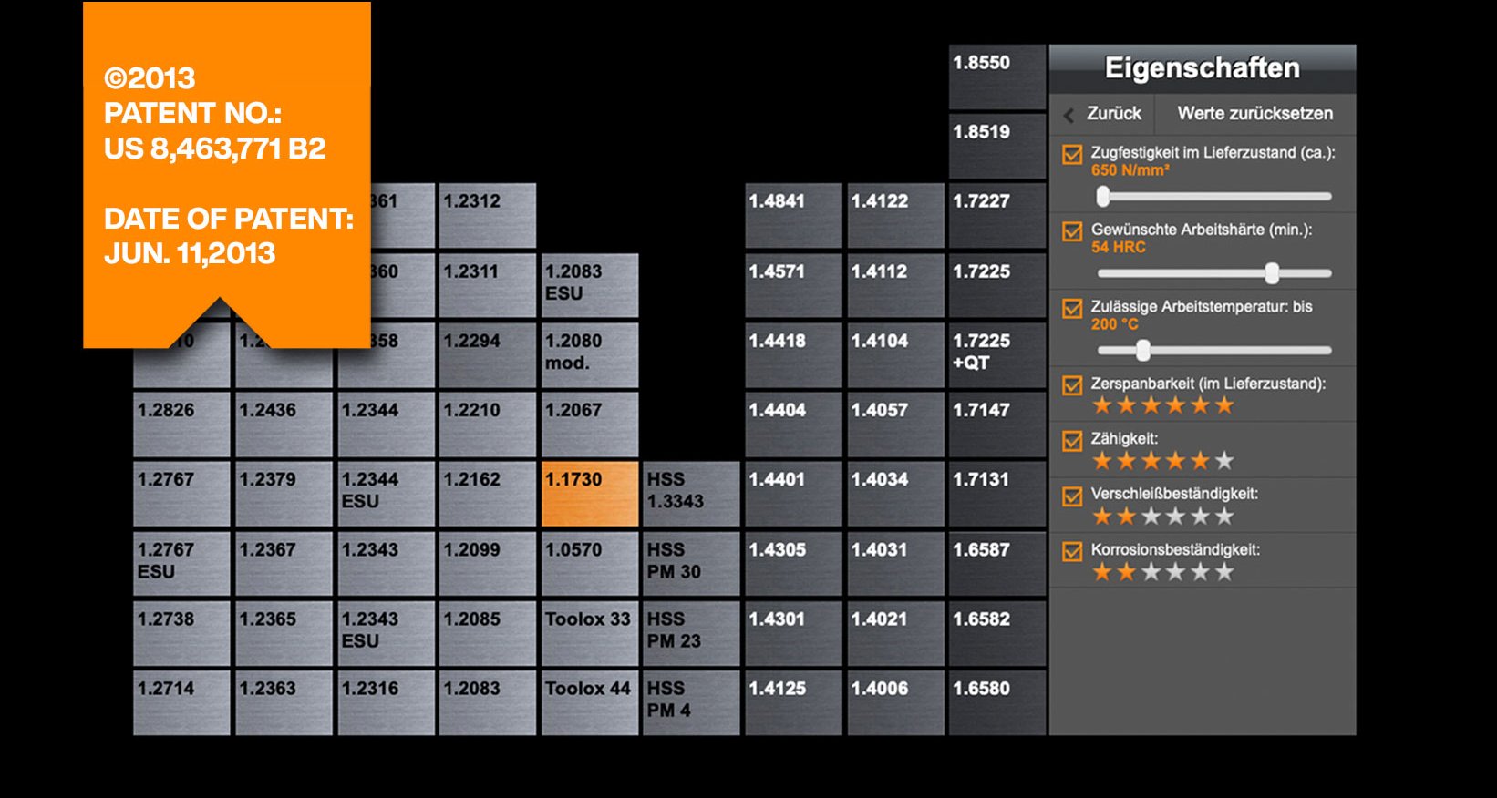 screenshot of the steel guide interface